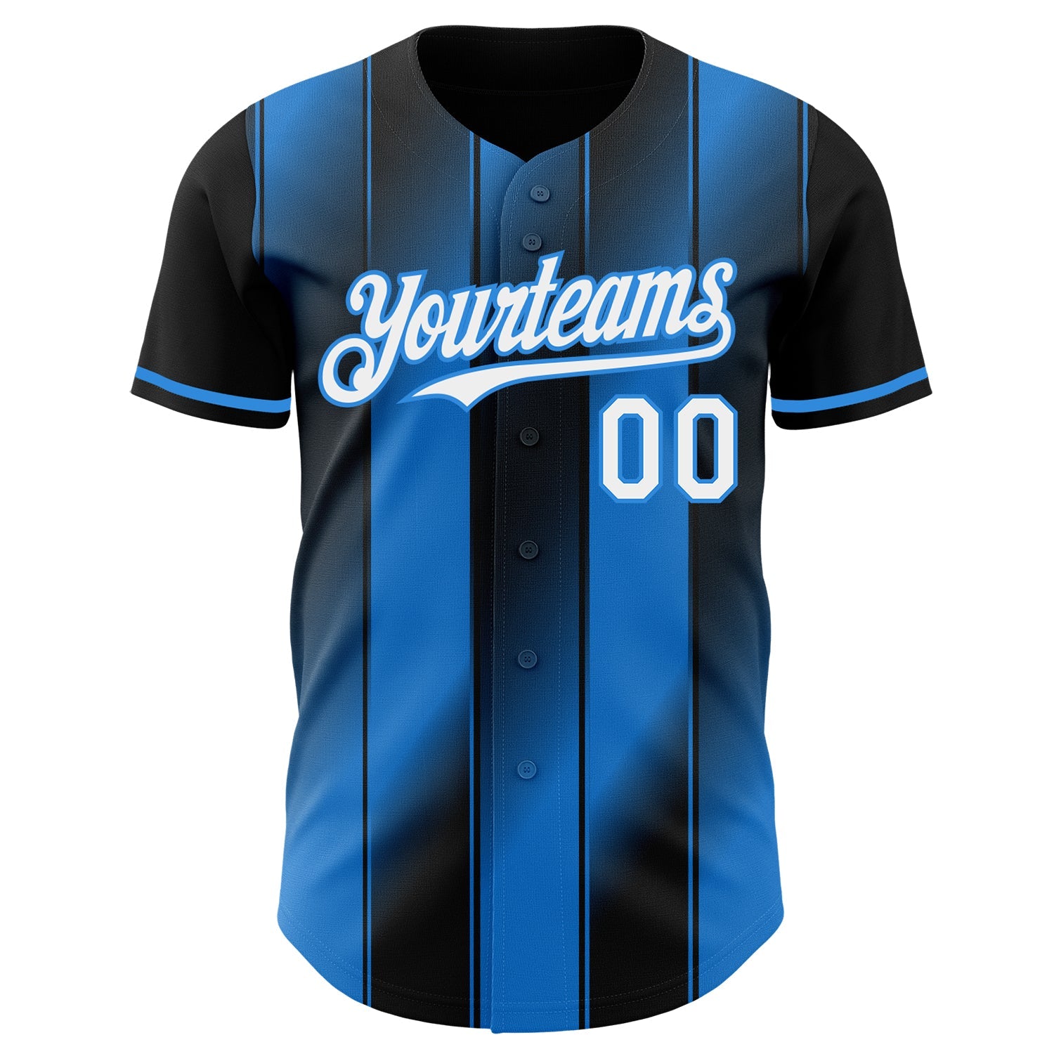 Custom Black White-Electric Blue Gradient Classic Vertical Stripe Authentic Baseball Jersey view 2