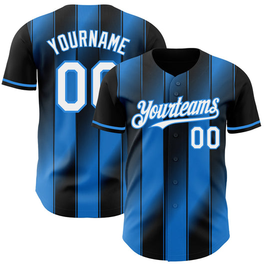 Custom Black White-Electric Blue Gradient Classic Vertical Stripe Authentic Baseball Jersey - Main View