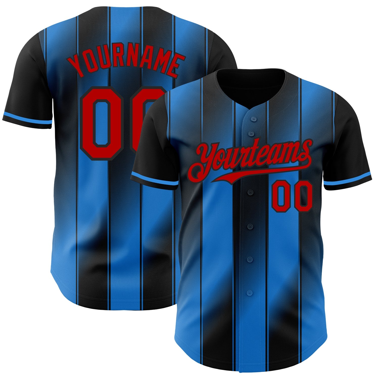 Custom Black Red-Electric Blue Gradient Classic Vertical Stripe Authentic Baseball Jersey - Main View