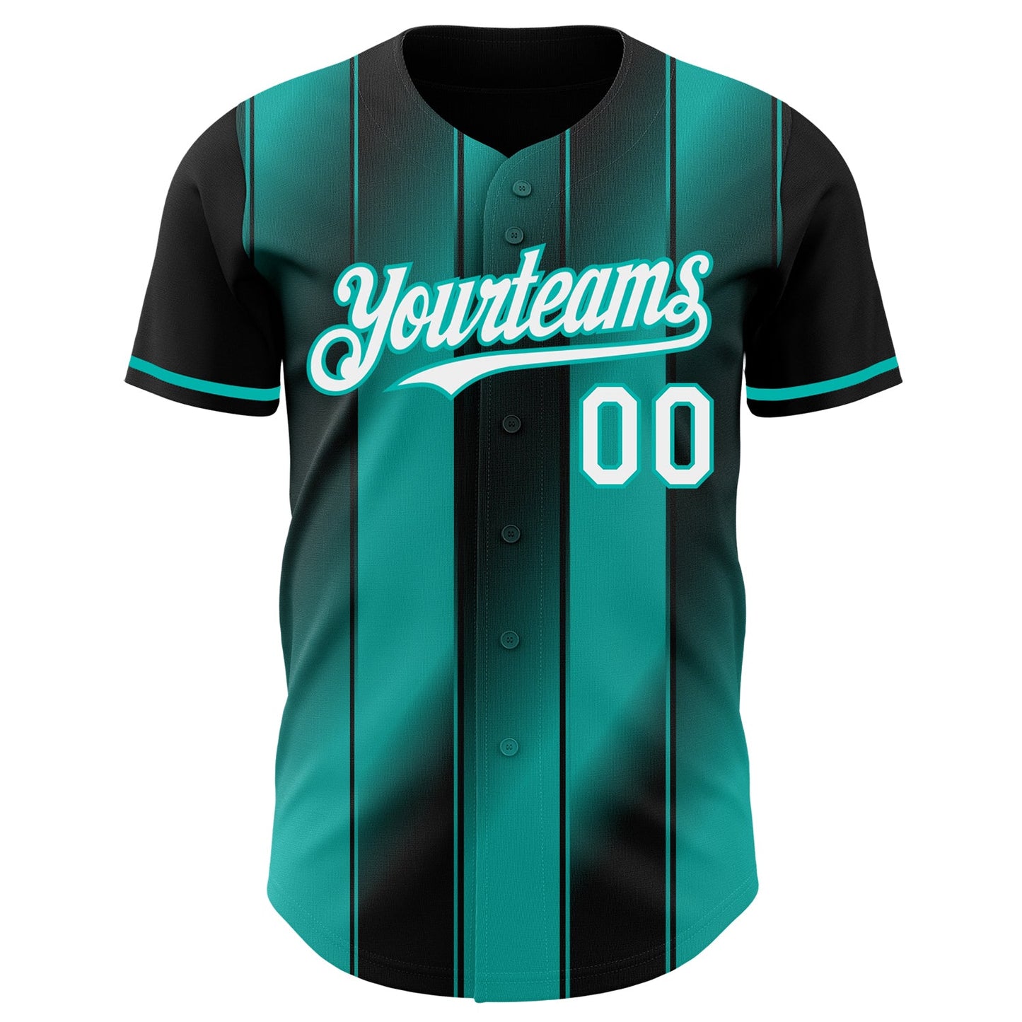 Custom Black White-Aqua Gradient Classic Vertical Stripe Authentic Baseball Jersey view 2