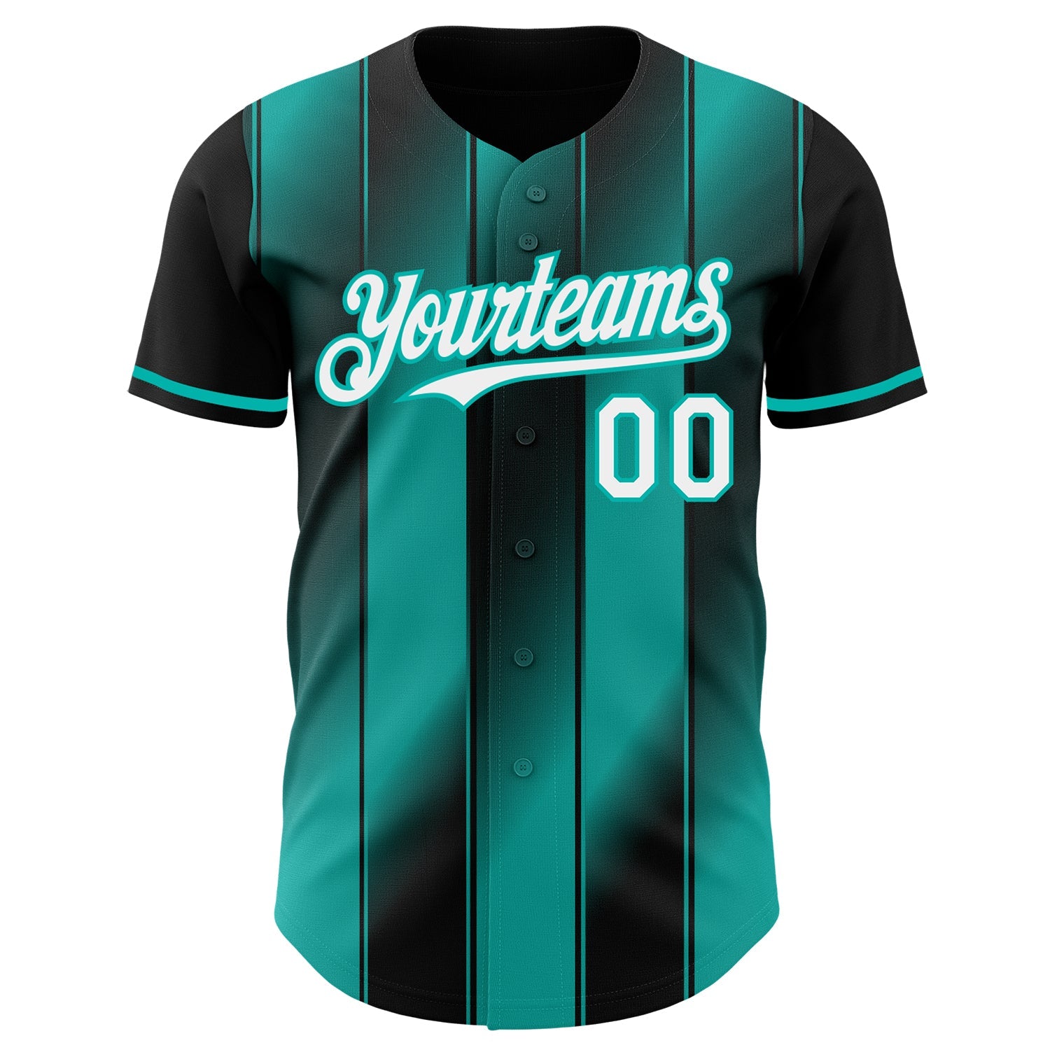 Custom Black White-Aqua Gradient Classic Vertical Stripe Authentic Baseball Jersey view 2