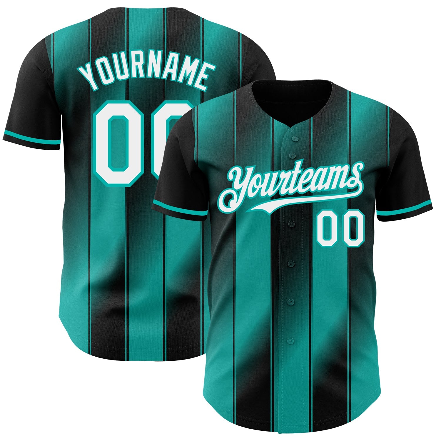Custom Black White-Aqua Gradient Classic Vertical Stripe Authentic Baseball Jersey - Main View