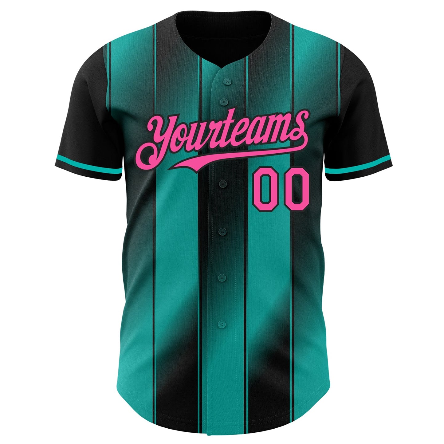 Custom Black Pink-Aqua Gradient Classic Vertical Stripe Authentic Baseball Jersey view 2