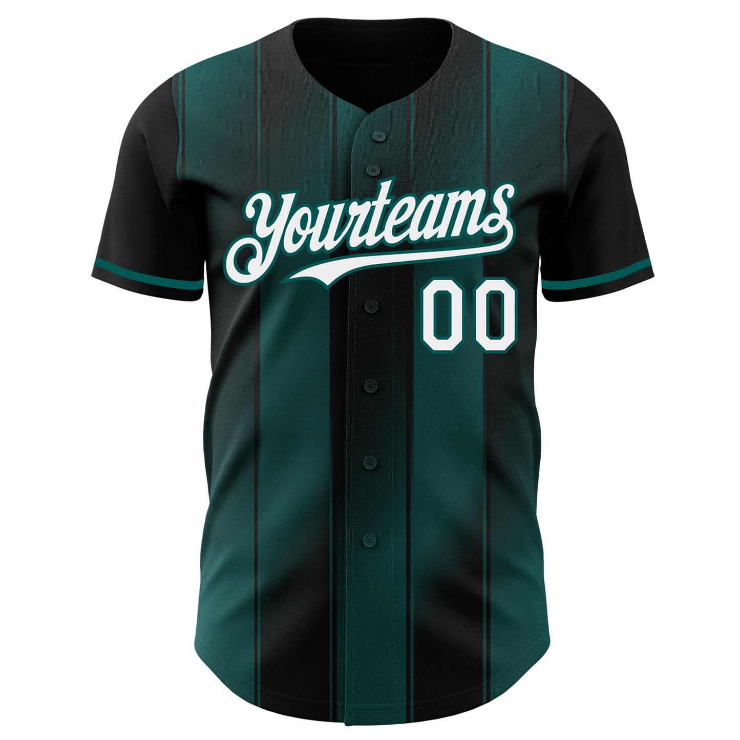 Custom Black White-Midnight Green Gradient Classic Vertical Stripe Authentic Baseball Jersey view 2
