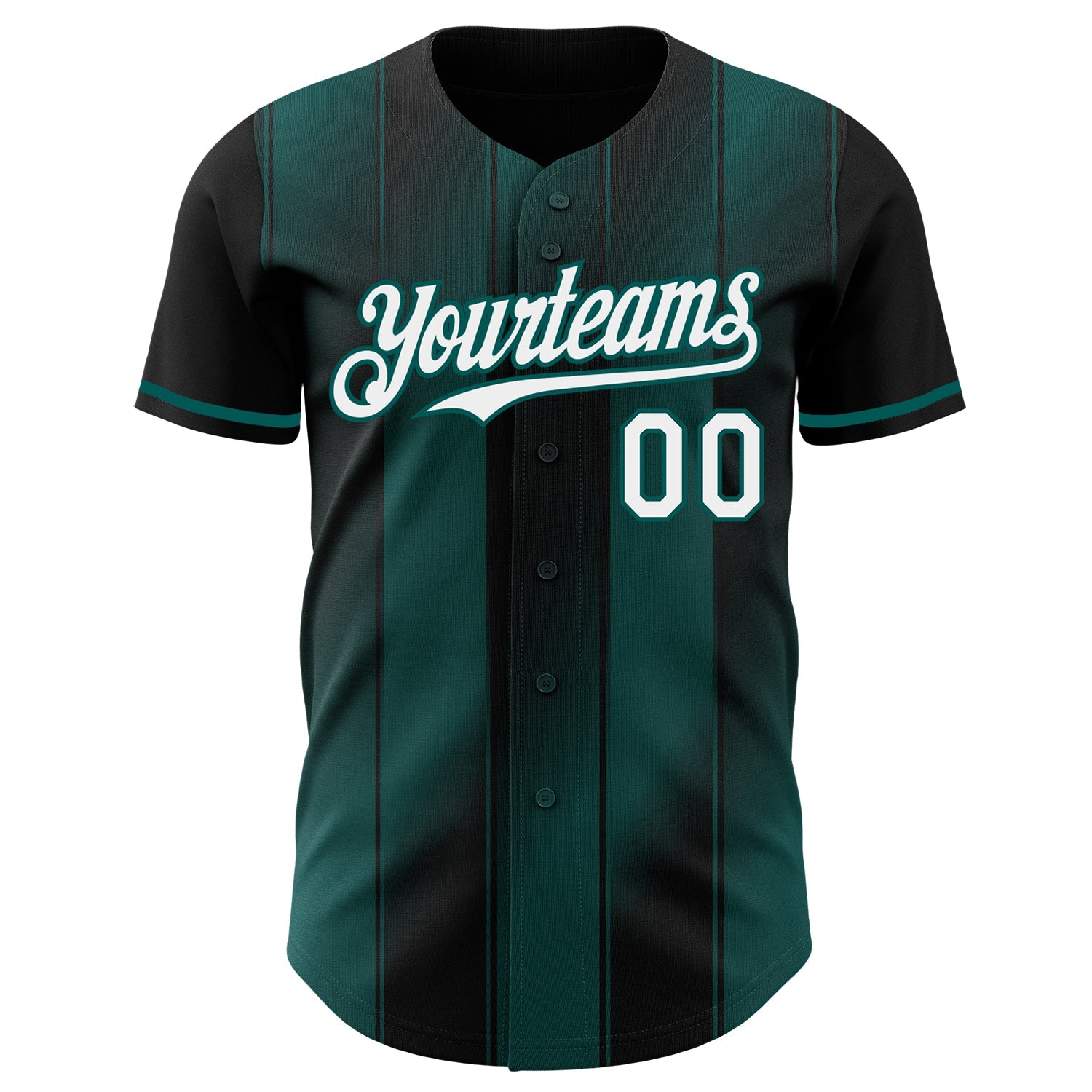 Custom Black White-Midnight Green Gradient Classic Vertical Stripe Authentic Baseball Jersey view 2