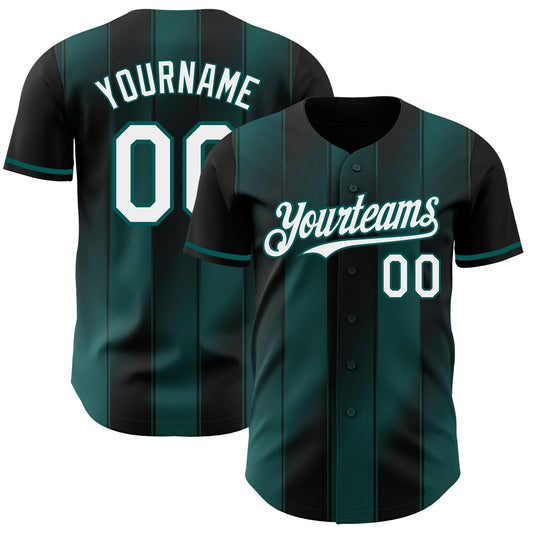Custom Black White-Midnight Green Gradient Classic Vertical Stripe Authentic Baseball Jersey - Main View