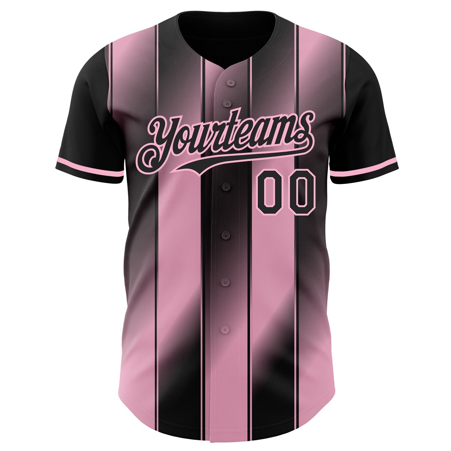 Custom Black-Light Pink Gradient Classic Vertical Stripe Authentic Baseball Jersey view 2