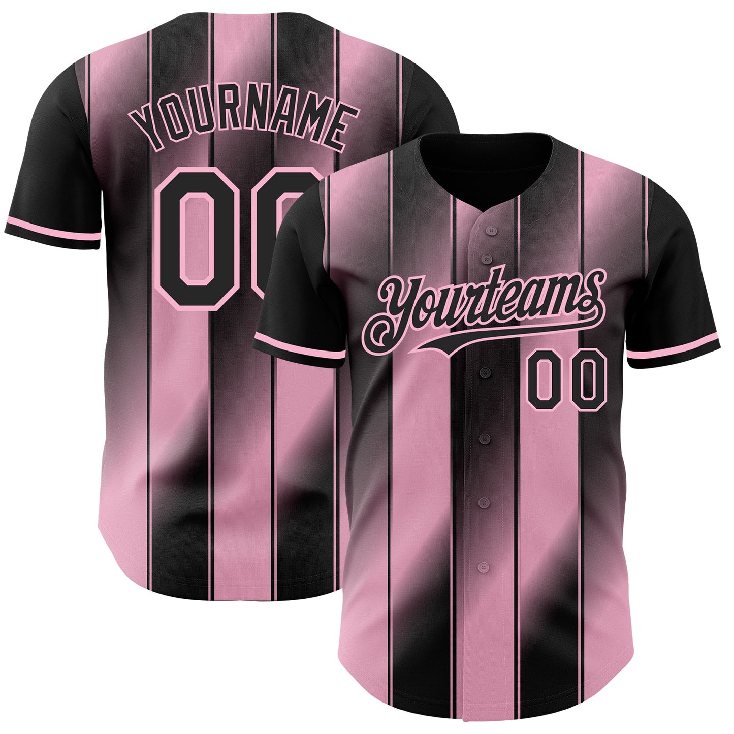 Custom Black-Light Pink Gradient Classic Vertical Stripe Authentic Baseball Jersey - Main View
