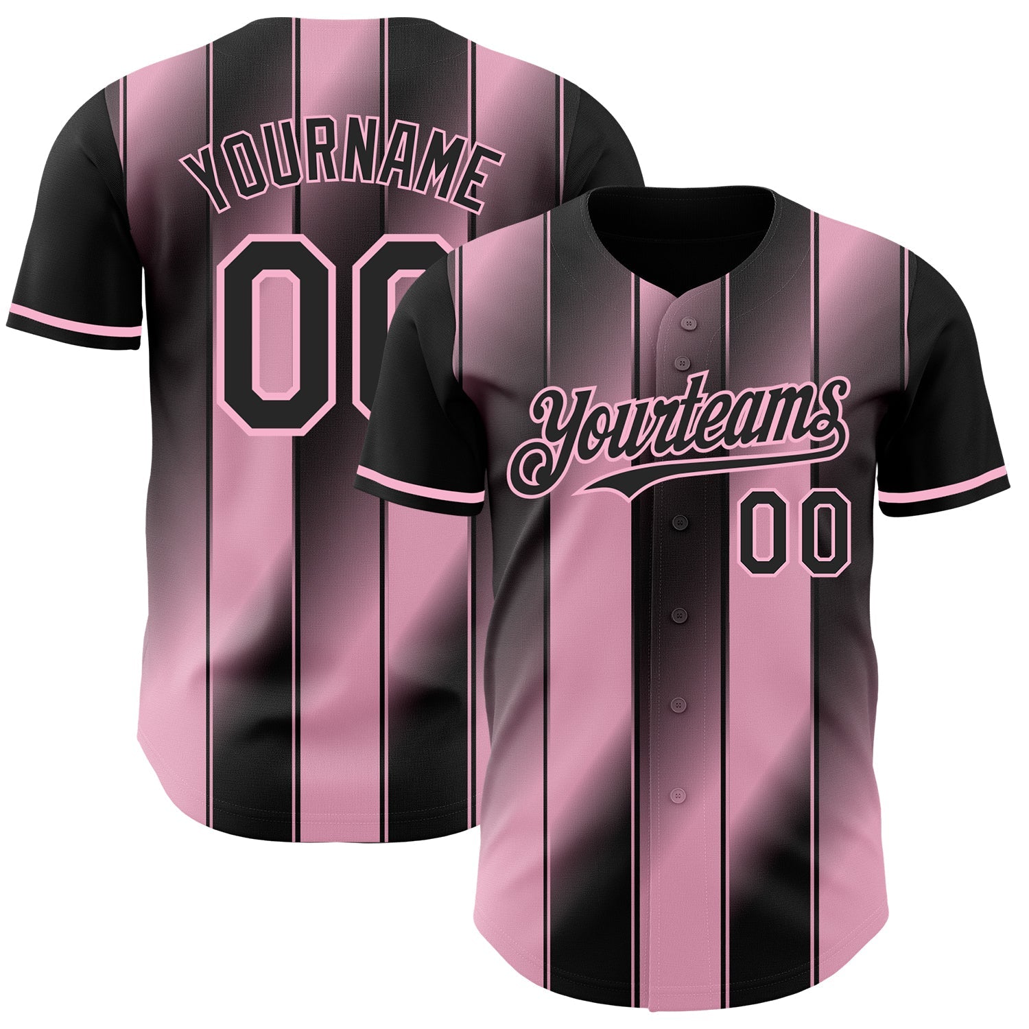 Custom Black-Light Pink Gradient Classic Vertical Stripe Authentic Baseball Jersey - Main View