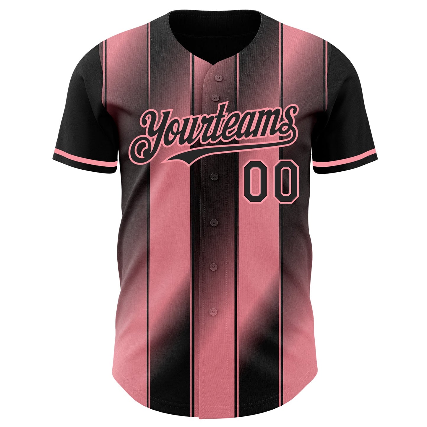 Custom Black-Medium Pink Gradient Classic Vertical Stripe Authentic Baseball Jersey view 2
