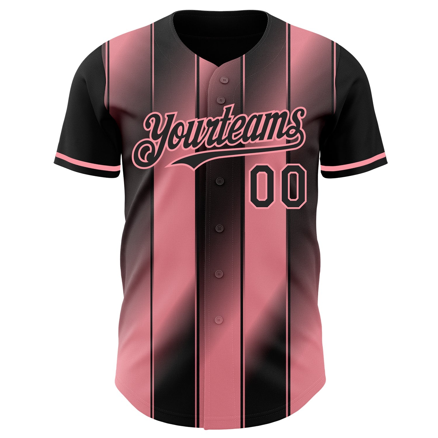 Custom Black-Medium Pink Gradient Classic Vertical Stripe Authentic Baseball Jersey view 2