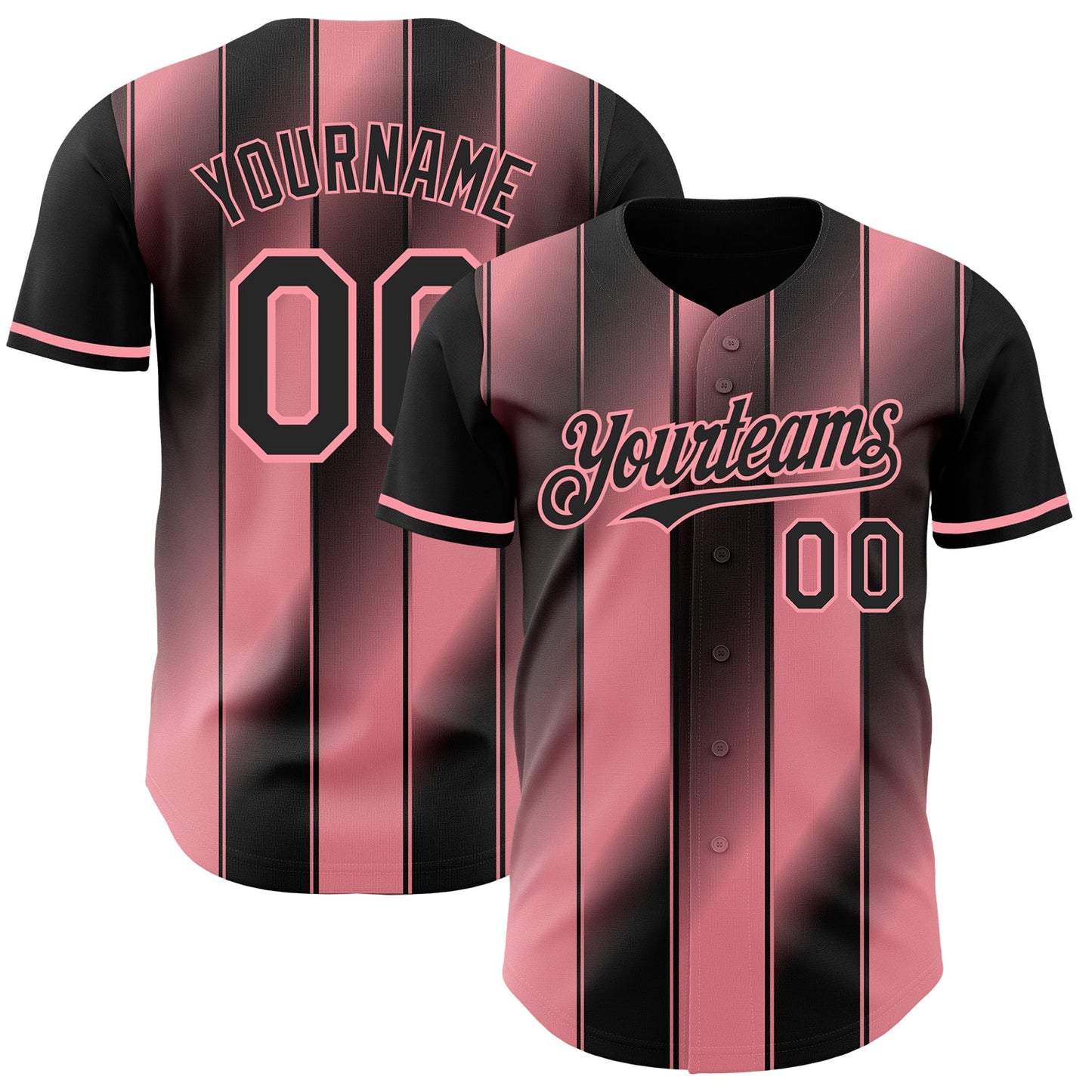 Custom Black-Medium Pink Gradient Classic Vertical Stripe Authentic Baseball Jersey - Main View