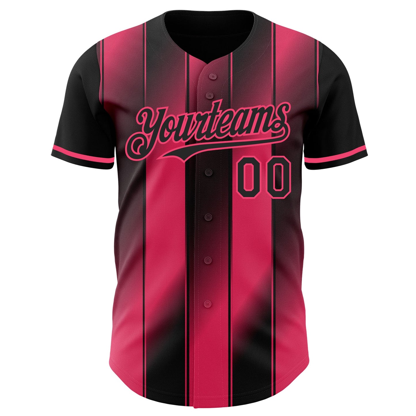 Custom Black-Neon Pink Gradient Classic Vertical Stripe Authentic Baseball Jersey view 2