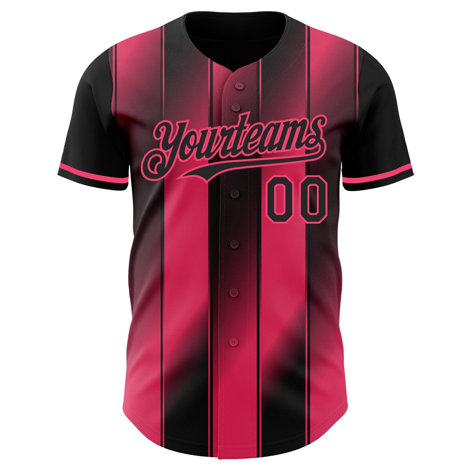 Custom Black-Neon Pink Gradient Classic Vertical Stripe Authentic Baseball Jersey view 2