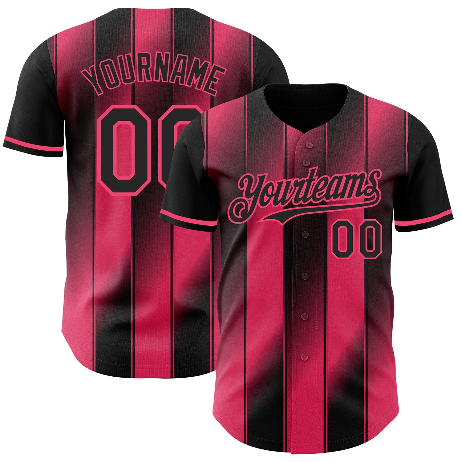 Custom Black-Neon Pink Gradient Classic Vertical Stripe Authentic Baseball Jersey - Main View
