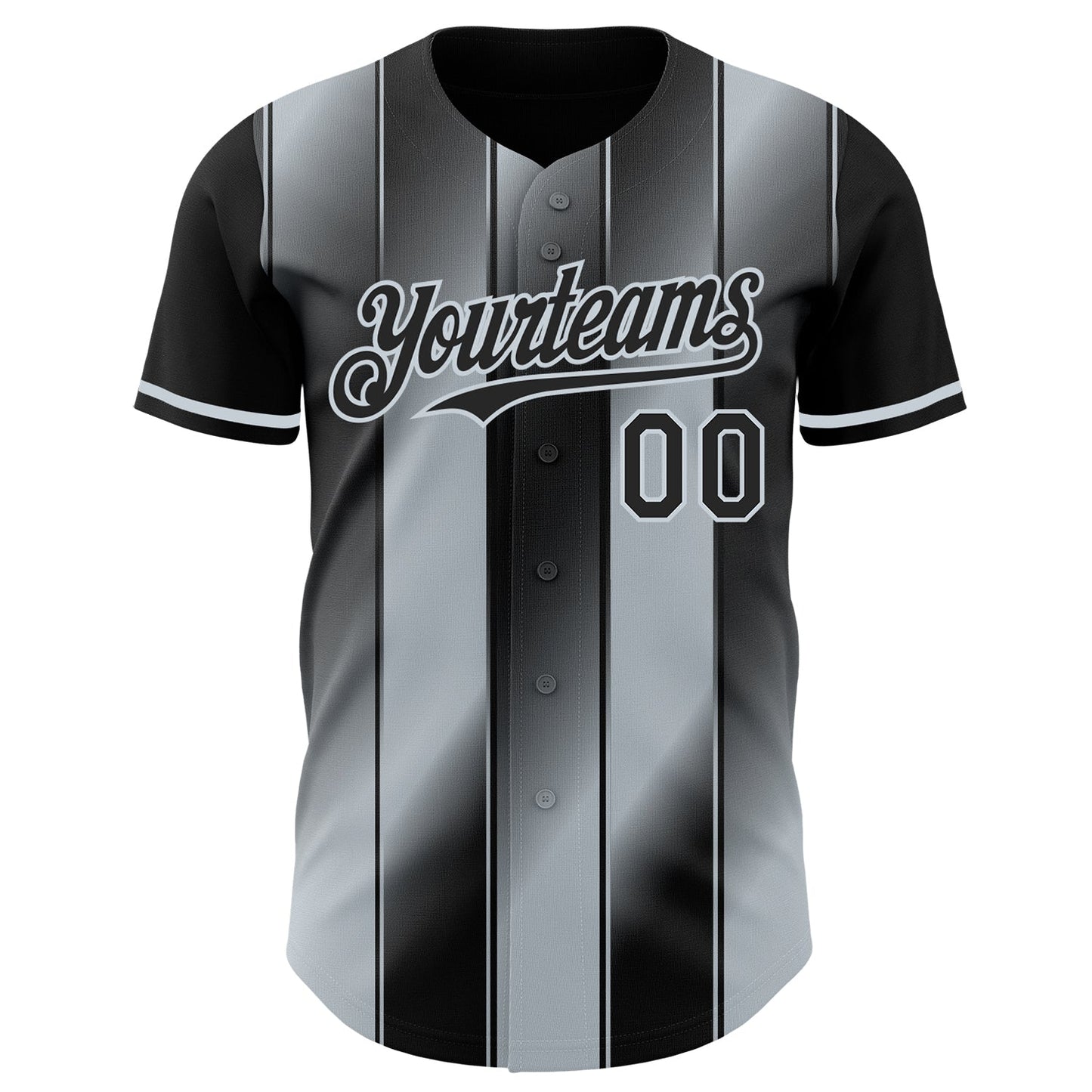 Custom Black-Silver Gradient Classic Vertical Stripe Authentic Baseball Jersey view 2
