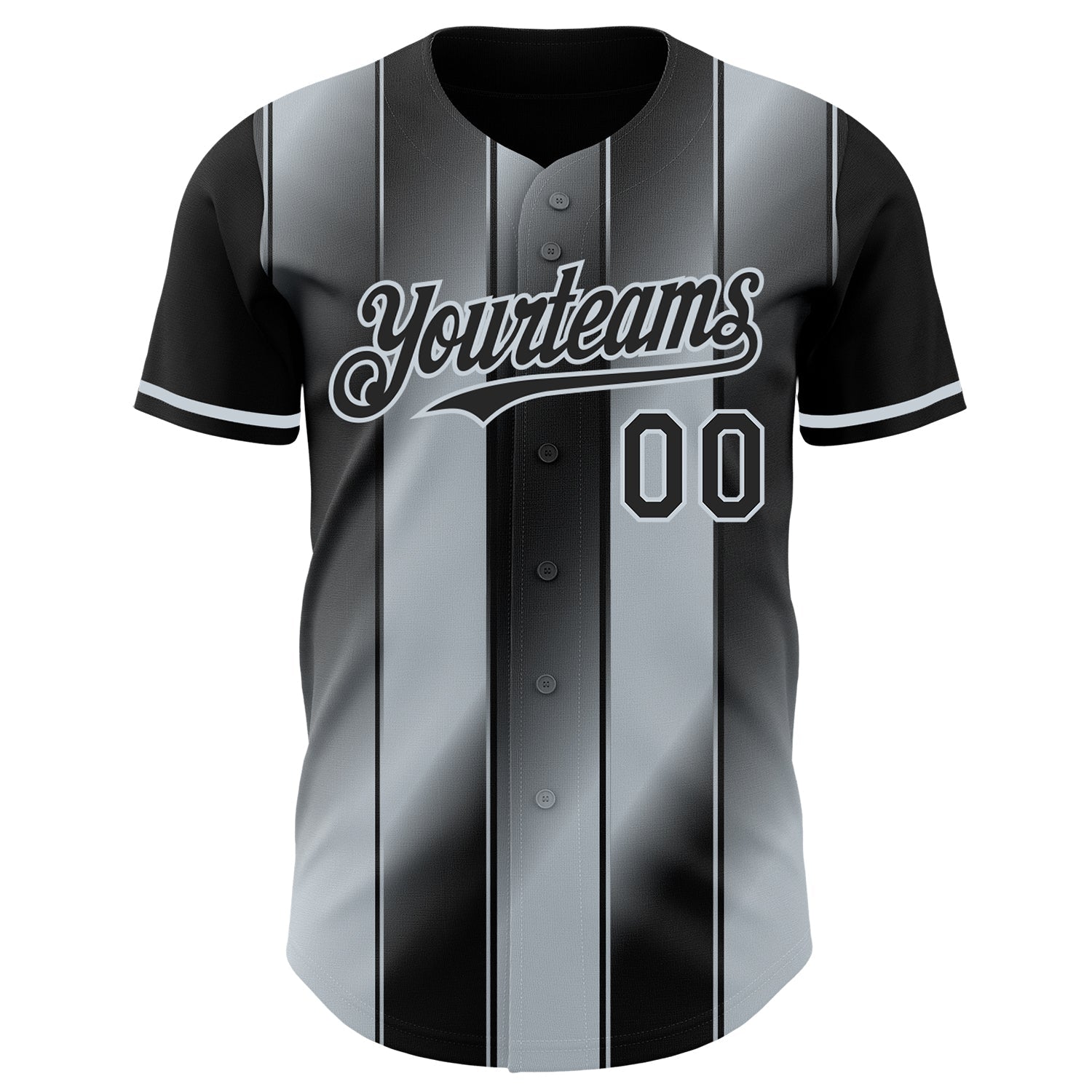 Custom Black-Silver Gradient Classic Vertical Stripe Authentic Baseball Jersey view 2