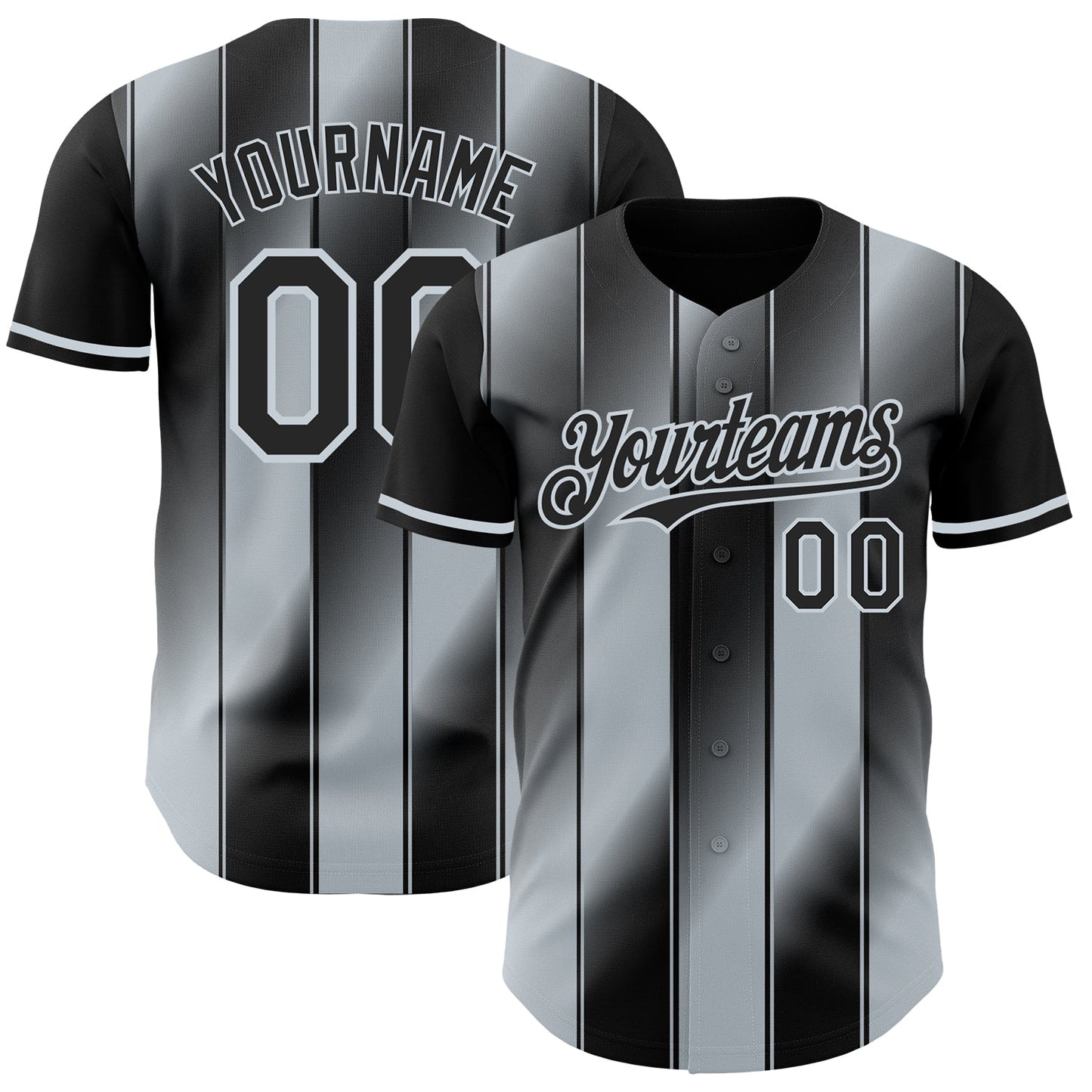 Custom Black-Silver Gradient Classic Vertical Stripe Authentic Baseball Jersey - Main View