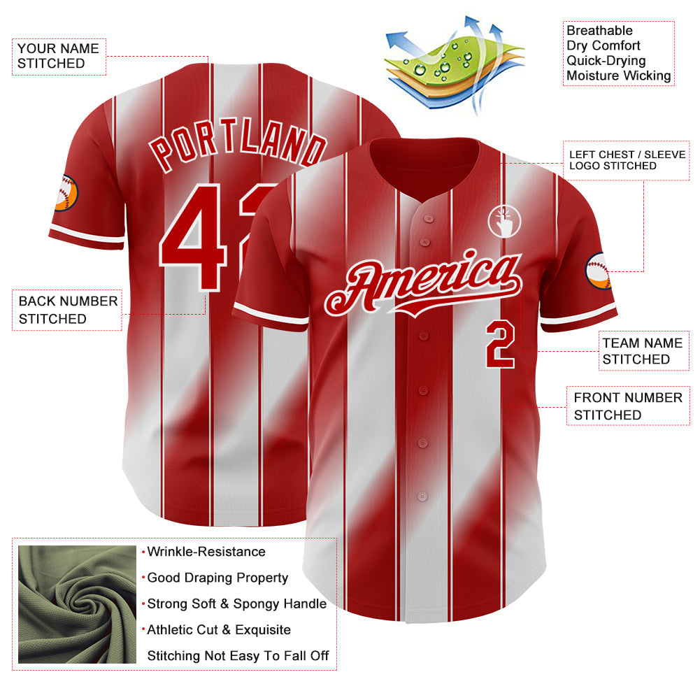 Custom Red-White Gradient Classic Vertical Stripe Authentic Baseball Jersey view 3