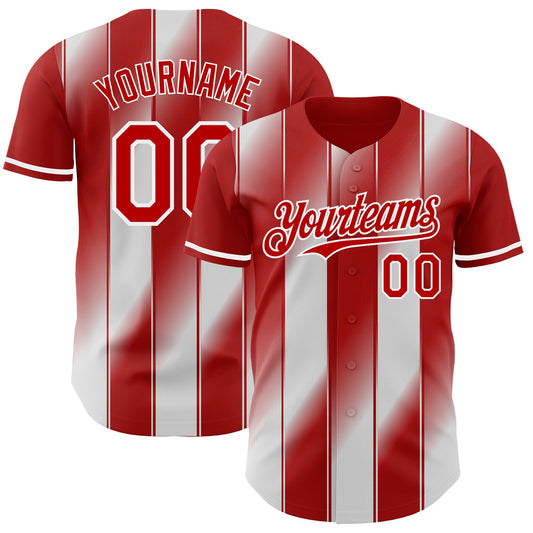 Custom Red-White Gradient Classic Vertical Stripe Authentic Baseball Jersey - Main View