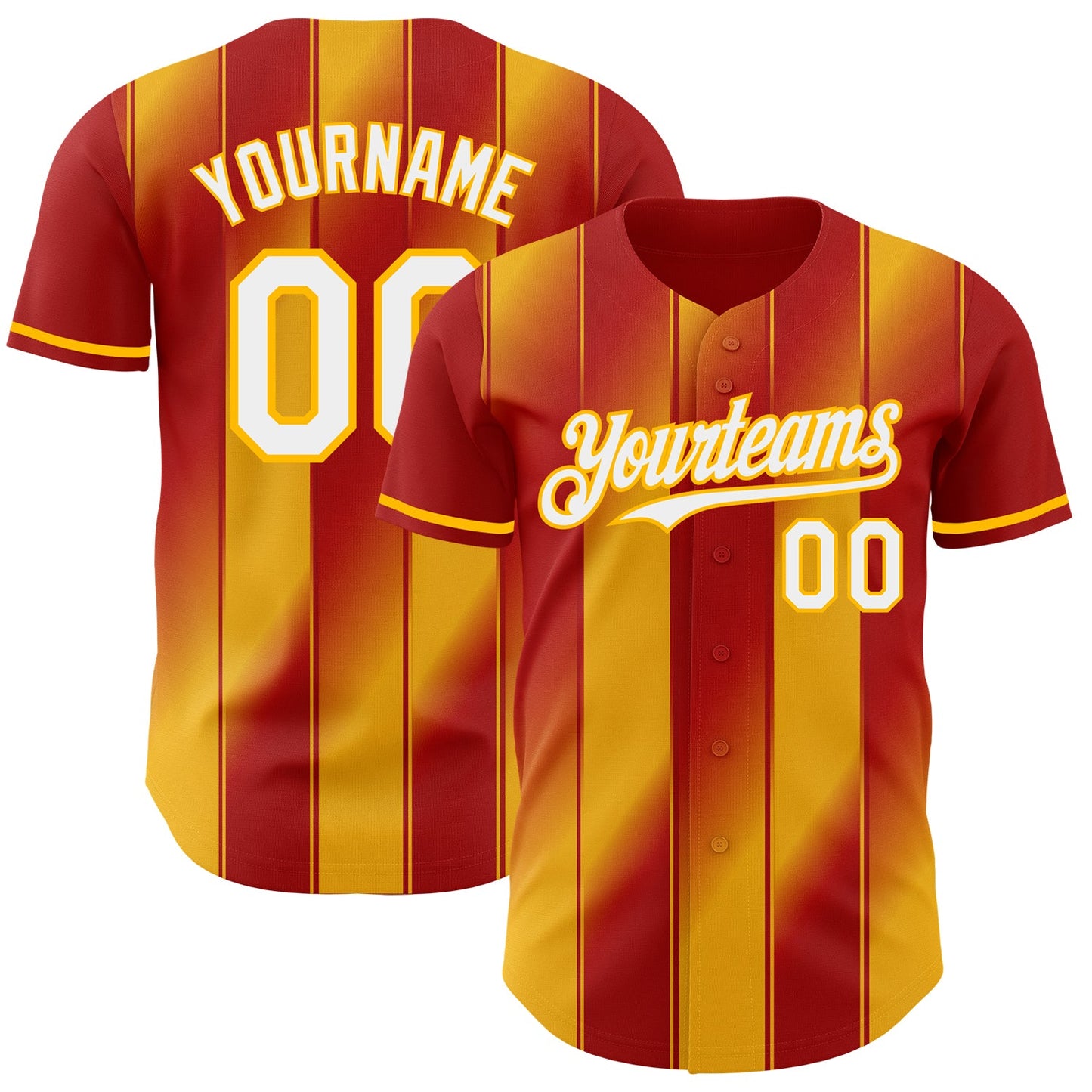 Custom Red White-Gold Gradient Classic Vertical Stripe Authentic Baseball Jersey - Main View