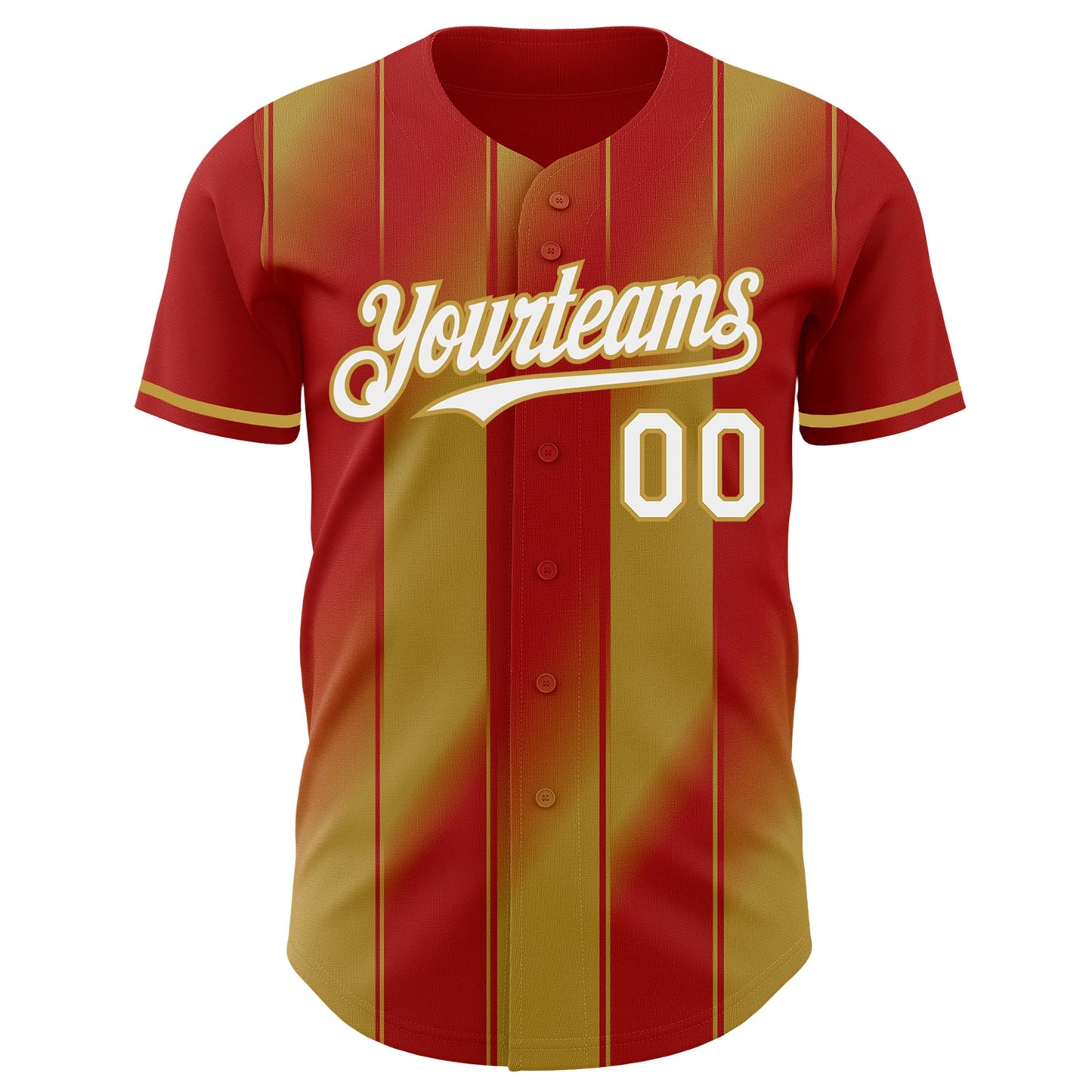 Custom Red White-Old Gold Gradient Classic Vertical Stripe Authentic Baseball Jersey view 2