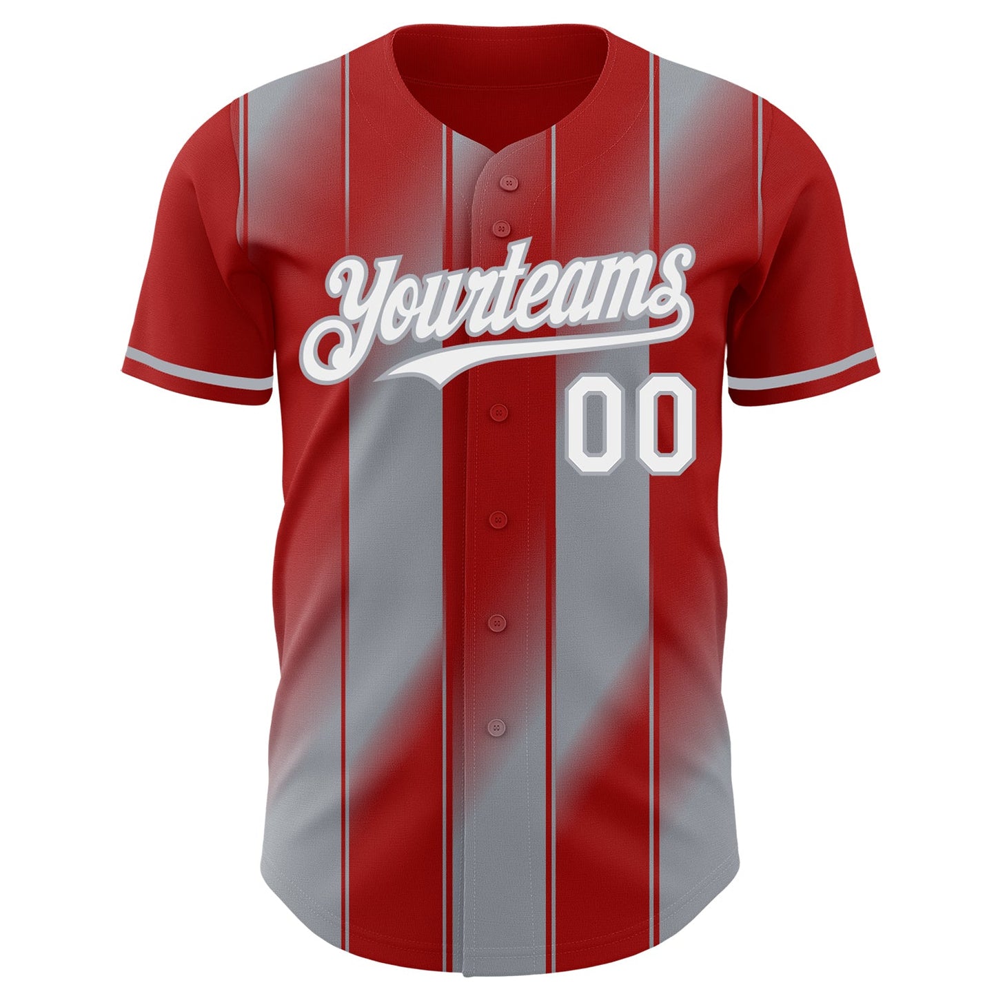 Custom Red White-Gray Gradient Classic Vertical Stripe Authentic Baseball Jersey view 2