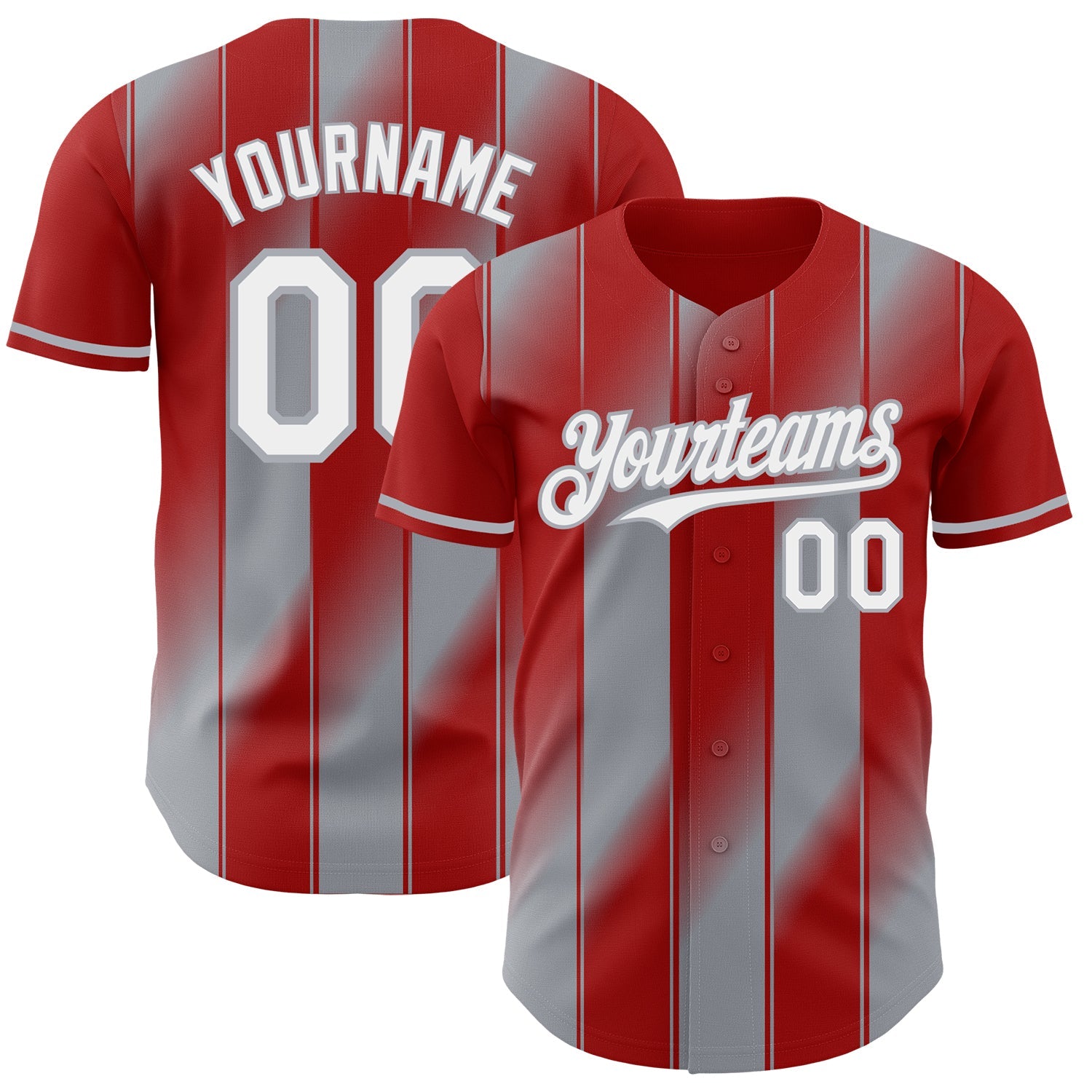 Custom Red White-Gray Gradient Classic Vertical Stripe Authentic Baseball Jersey - Main View