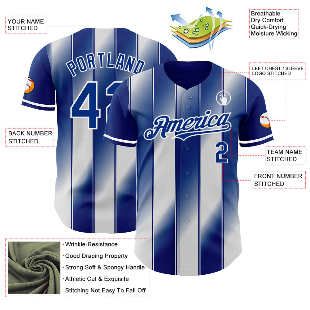 Custom Royal-White Gradient Classic Vertical Stripe Authentic Baseball Jersey view 3