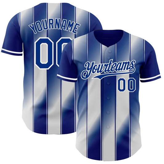 Custom Royal-White Gradient Classic Vertical Stripe Authentic Baseball Jersey - Main View