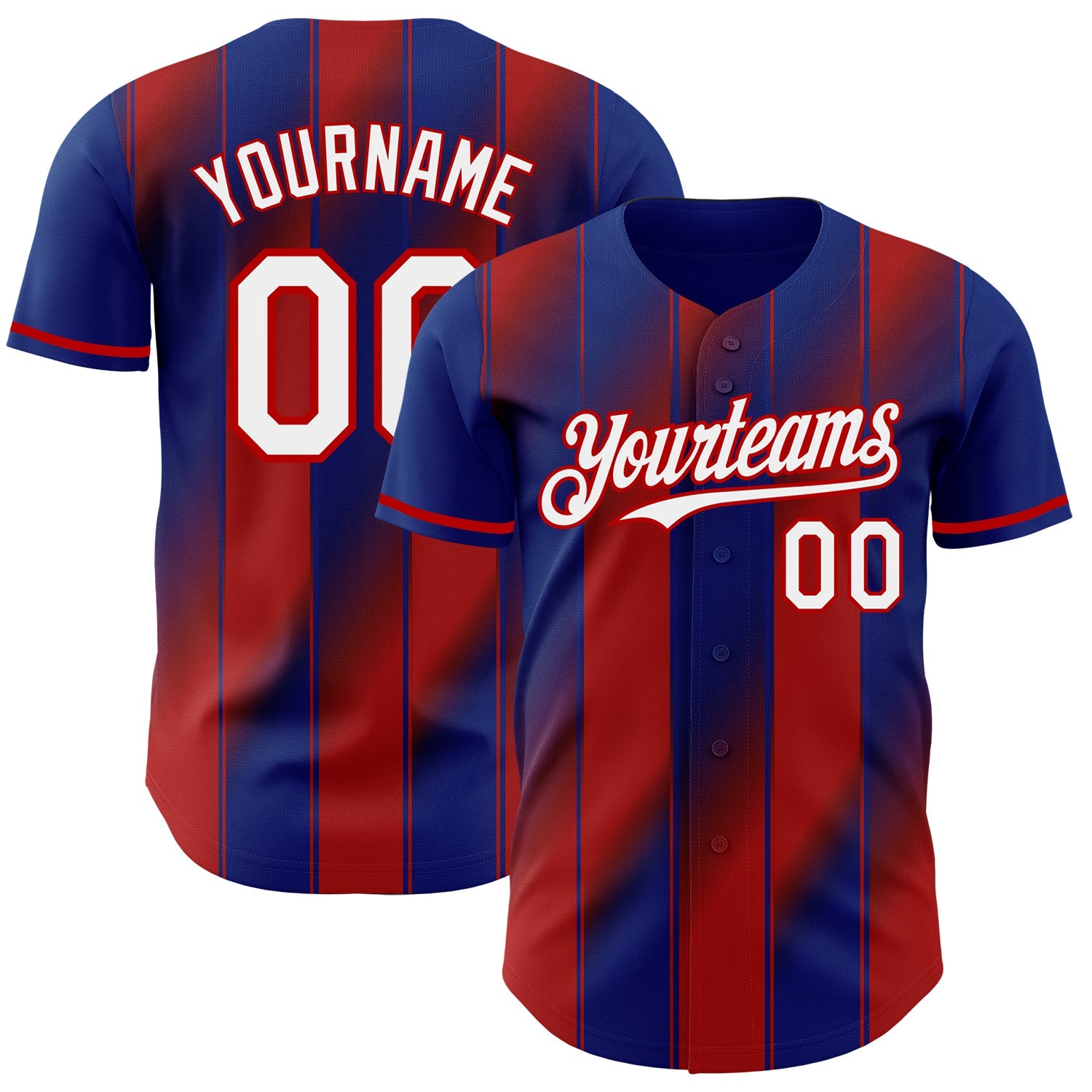 Custom Royal White-Red Gradient Classic Vertical Stripe Authentic Baseball Jersey - Main View