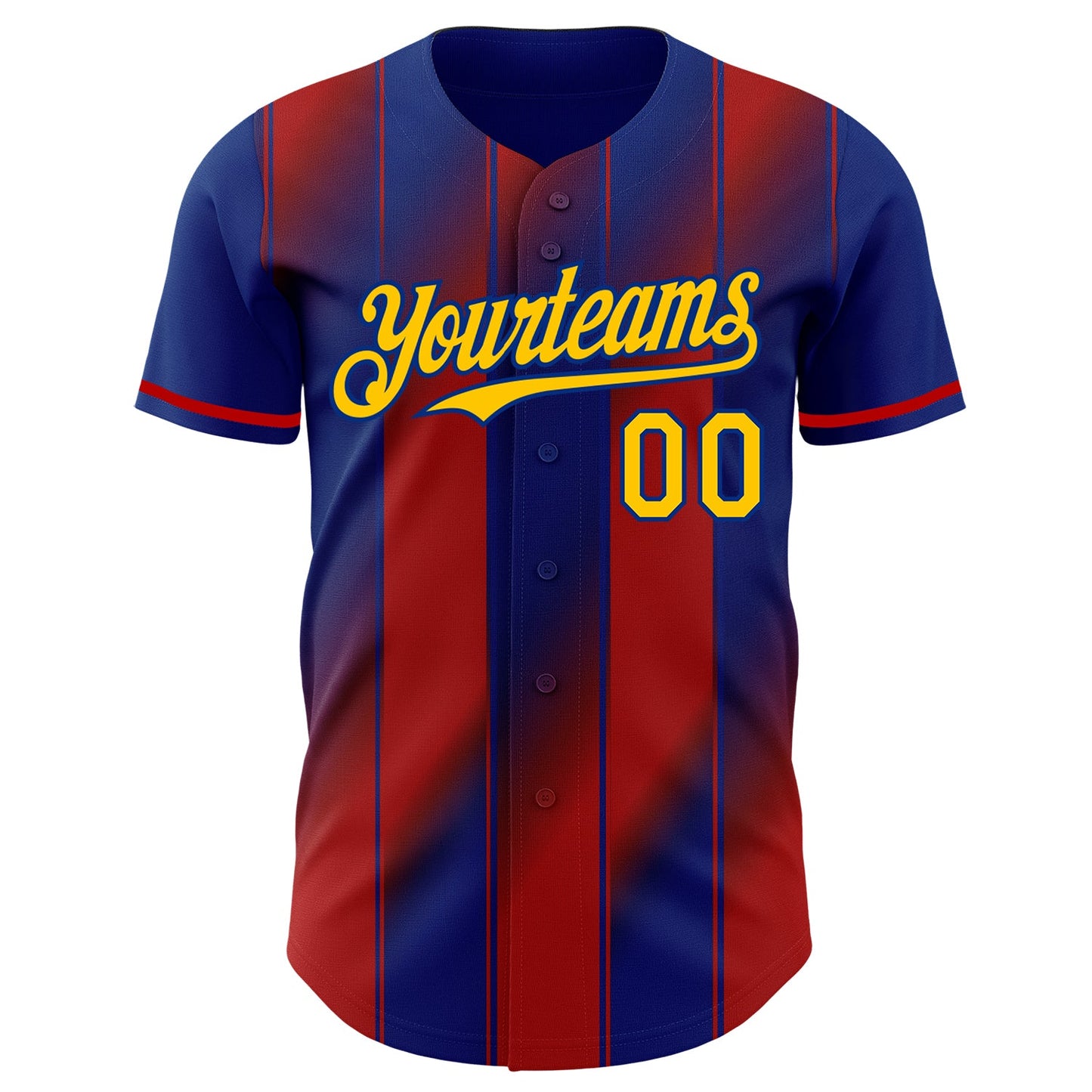 Custom Royal Yellow-Red Gradient Classic Vertical Stripe Authentic Baseball Jersey view 2