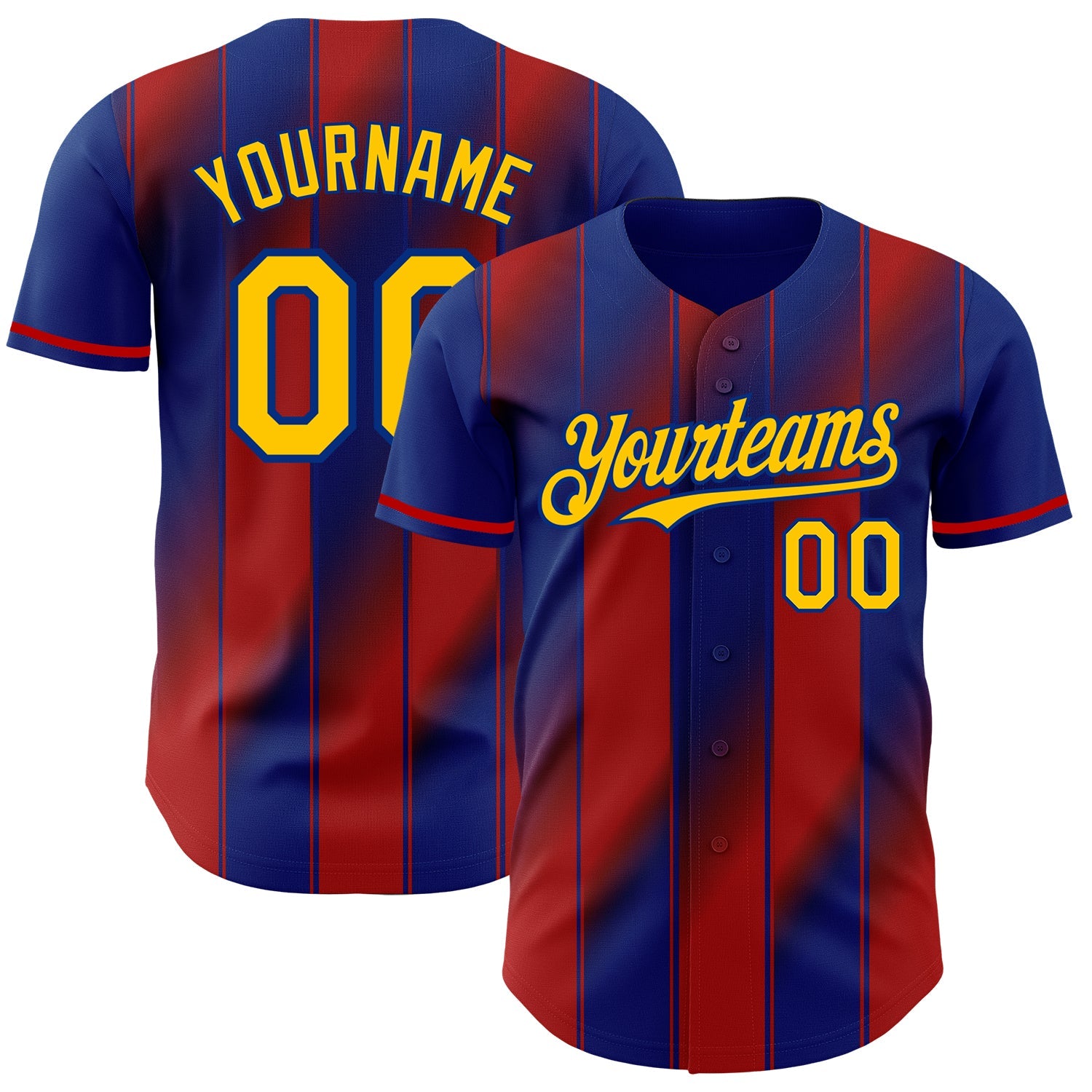 Custom Royal Yellow-Red Gradient Classic Vertical Stripe Authentic Baseball Jersey - Main View