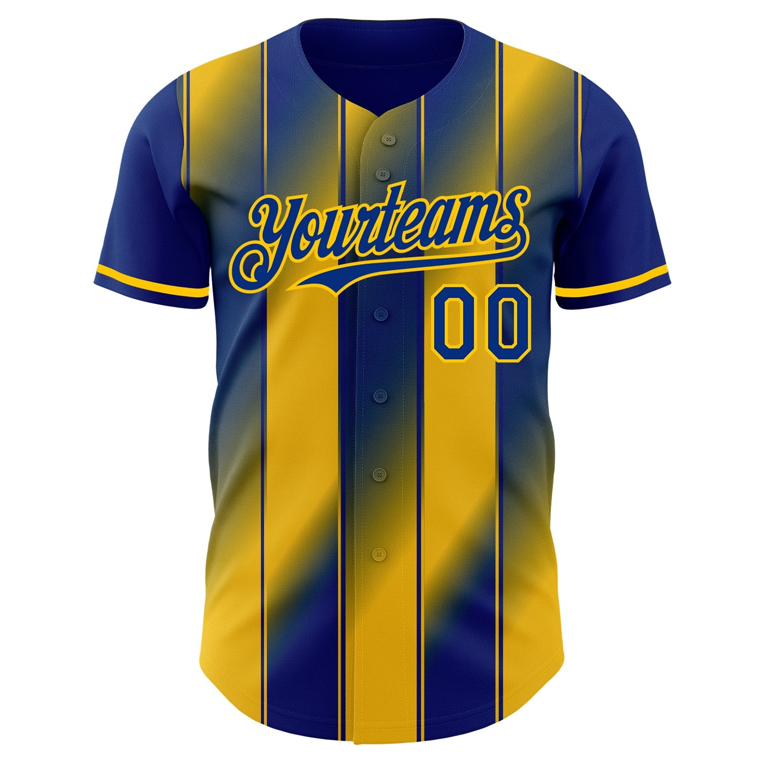 Custom Royal-Yellow Gradient Classic Vertical Stripe Authentic Baseball Jersey view 2