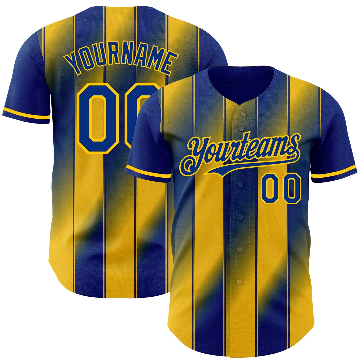 Custom Royal-Yellow Gradient Classic Vertical Stripe Authentic Baseball Jersey - Main View