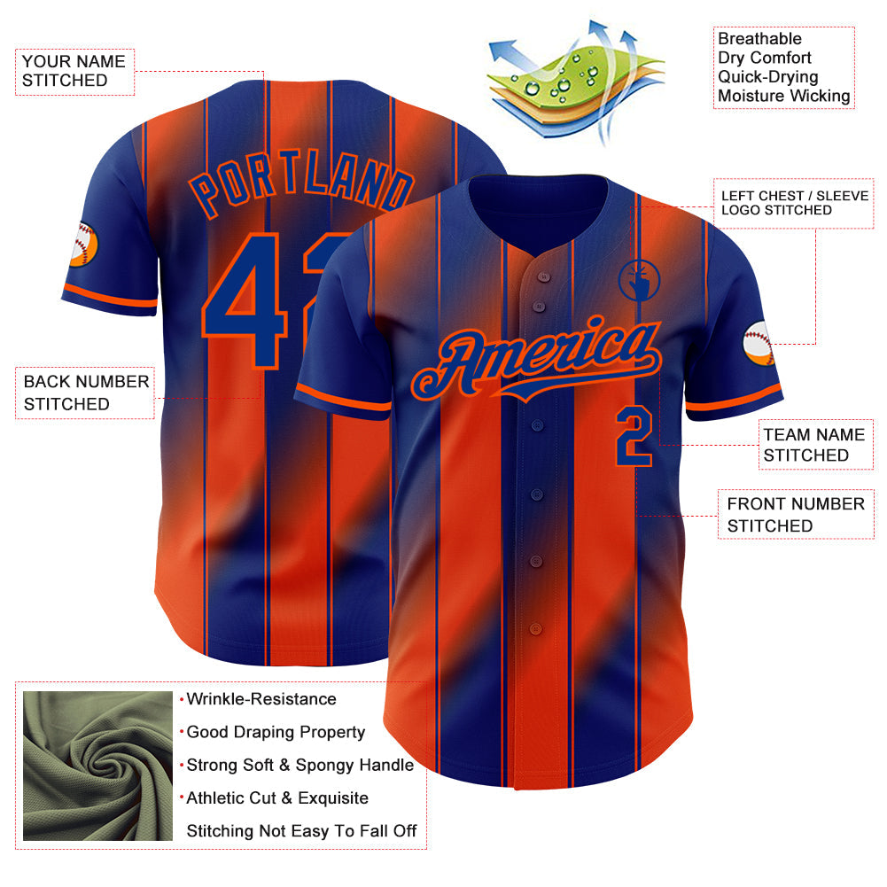 Custom Royal-Orange Gradient Classic Vertical Stripe Authentic Baseball Jersey view 3