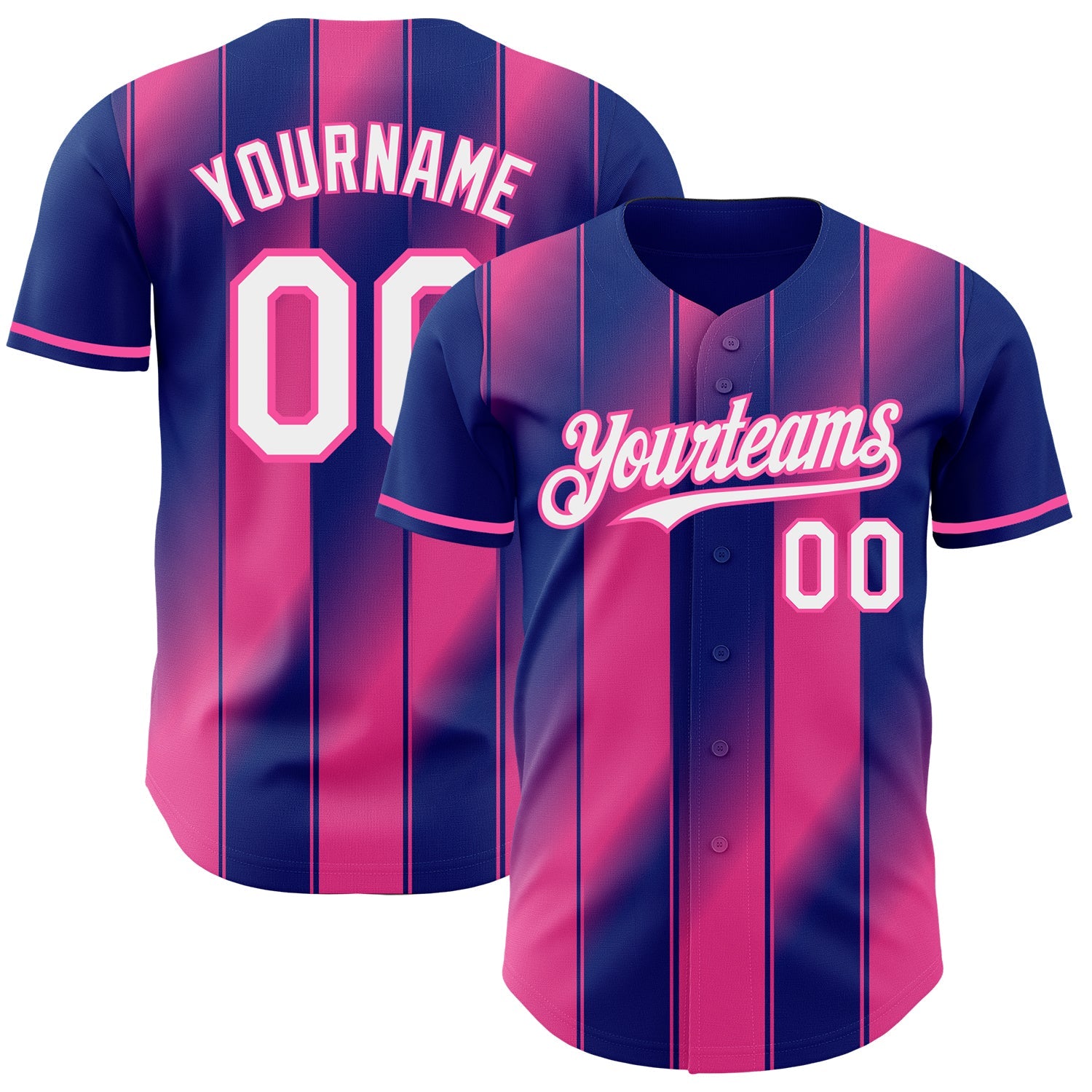 Custom Royal White-Pink Gradient Classic Vertical Stripe Authentic Baseball Jersey - Main View