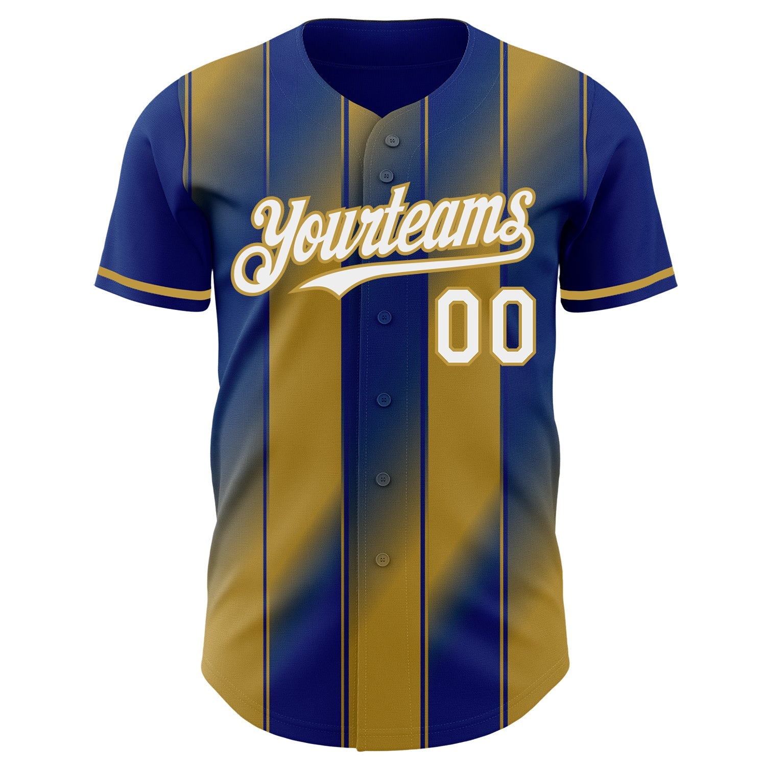 Custom Royal White-Old Gold Gradient Classic Vertical Stripe Authentic Baseball Jersey view 2