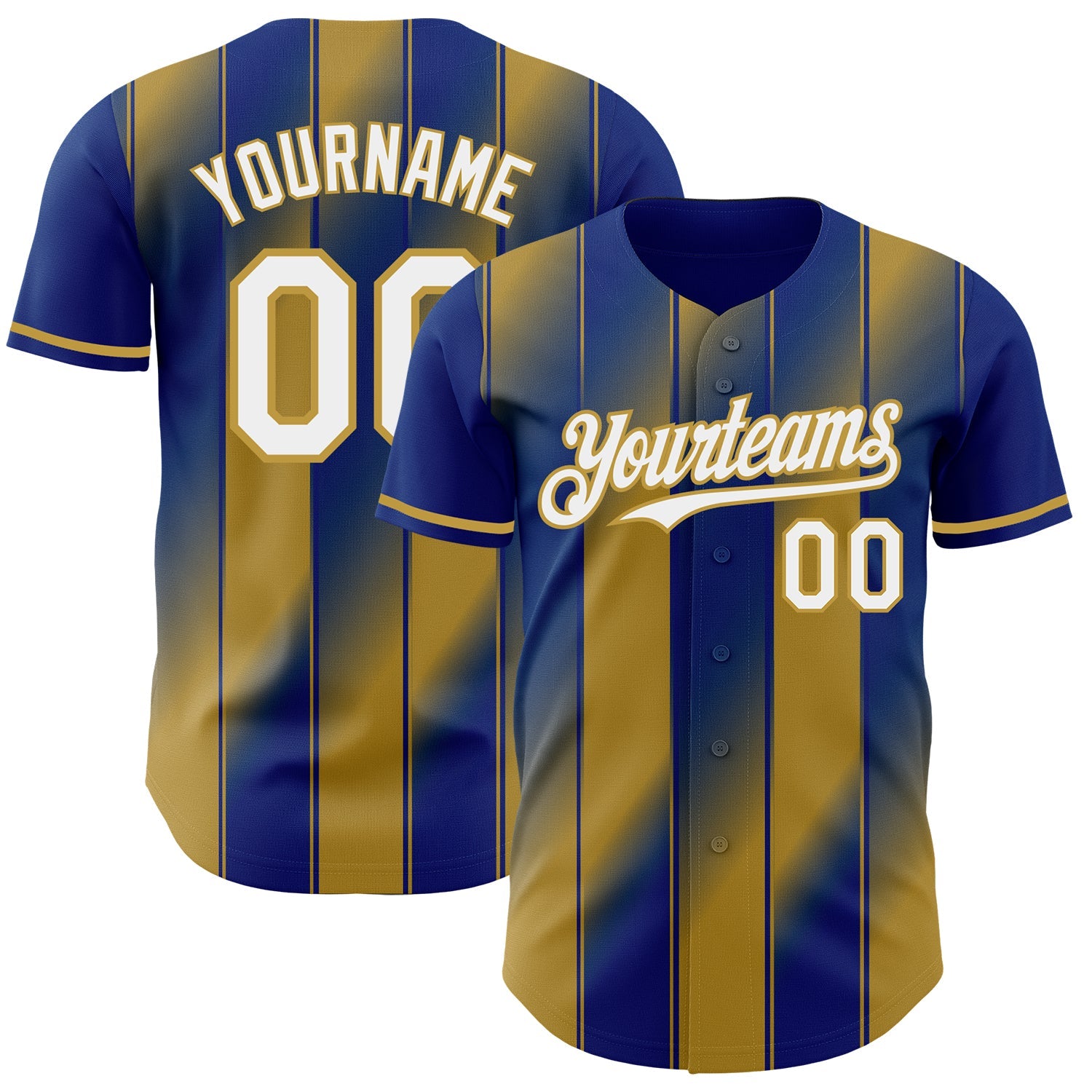 Custom Royal White-Old Gold Gradient Classic Vertical Stripe Authentic Baseball Jersey - Main View