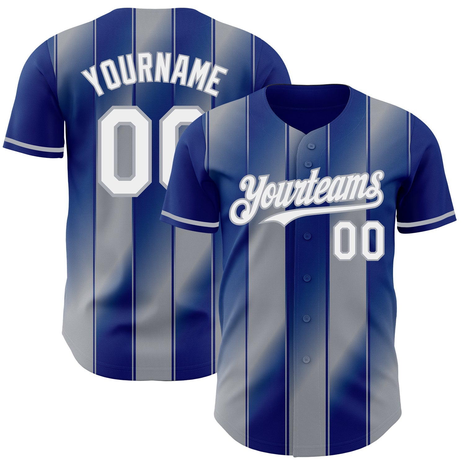 Custom Royal White-Gray Gradient Classic Vertical Stripe Authentic Baseball Jersey - Main View