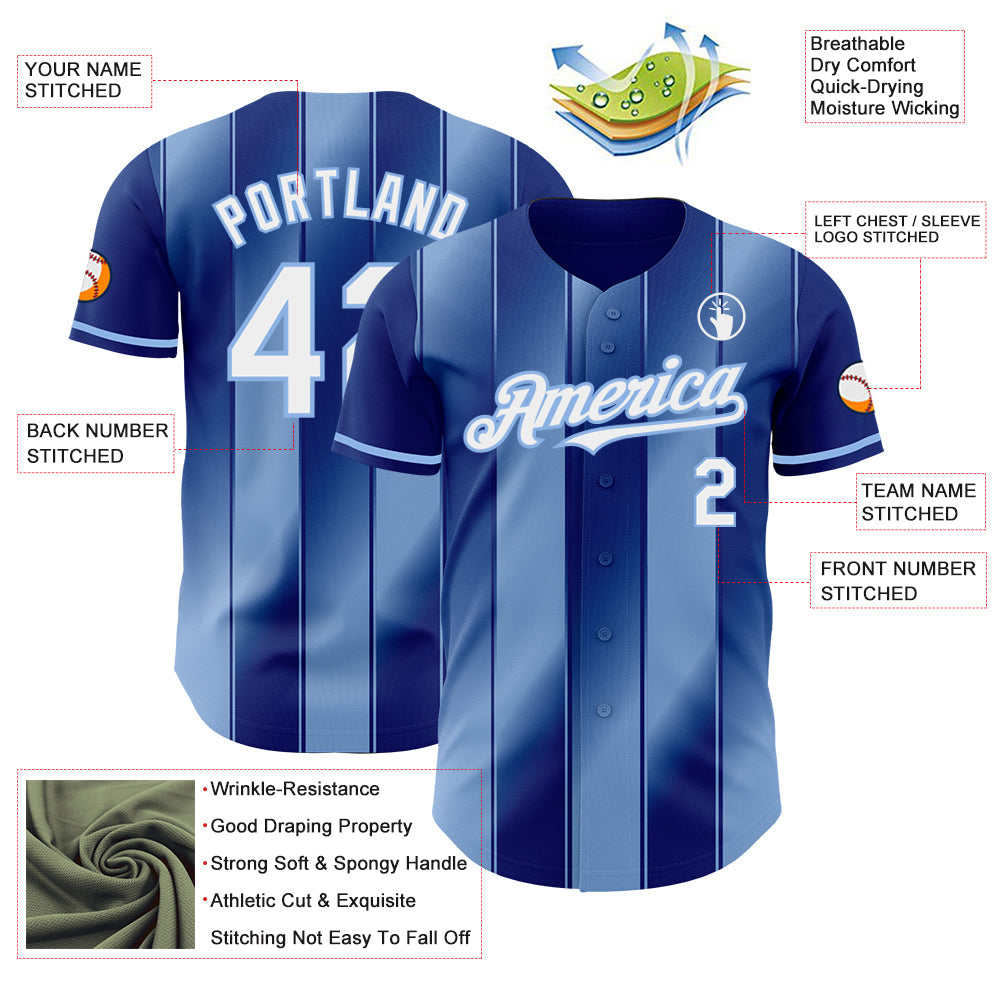 Custom Royal White-Light Blue Gradient Classic Vertical Stripe Authentic Baseball Jersey view 3