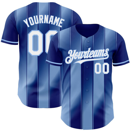 Custom Royal White-Light Blue Gradient Classic Vertical Stripe Authentic Baseball Jersey - Main View