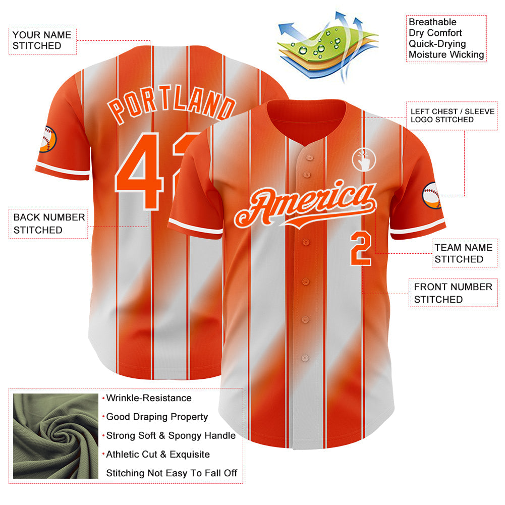 Custom Orange-White Gradient Classic Vertical Stripe Authentic Baseball Jersey view 3