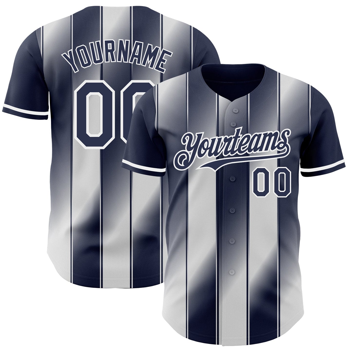 Custom Navy-White Gradient Classic Vertical Stripe Authentic Baseball Jersey - Main View