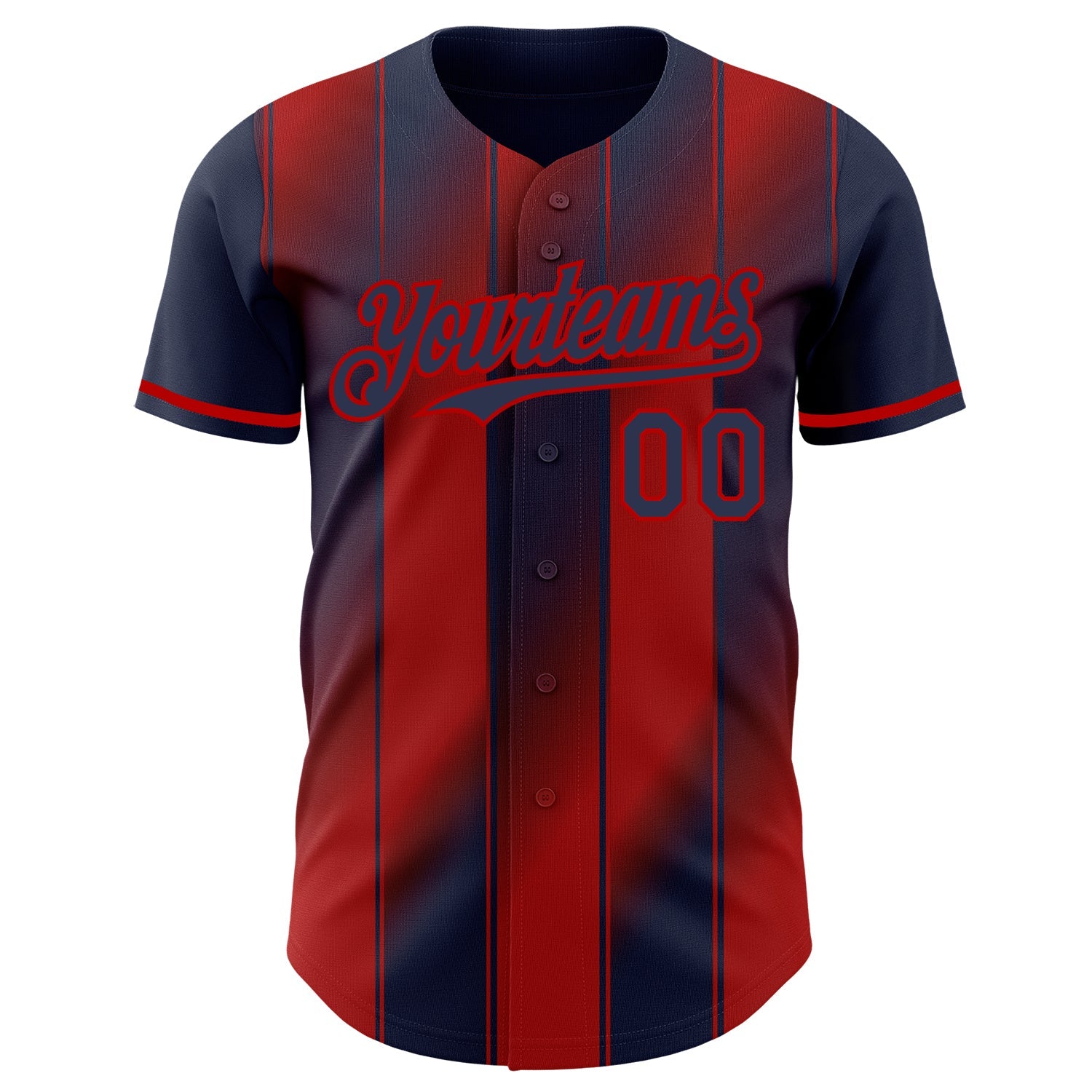 Custom Navy-Red Gradient Classic Vertical Stripe Authentic Baseball Jersey view 2