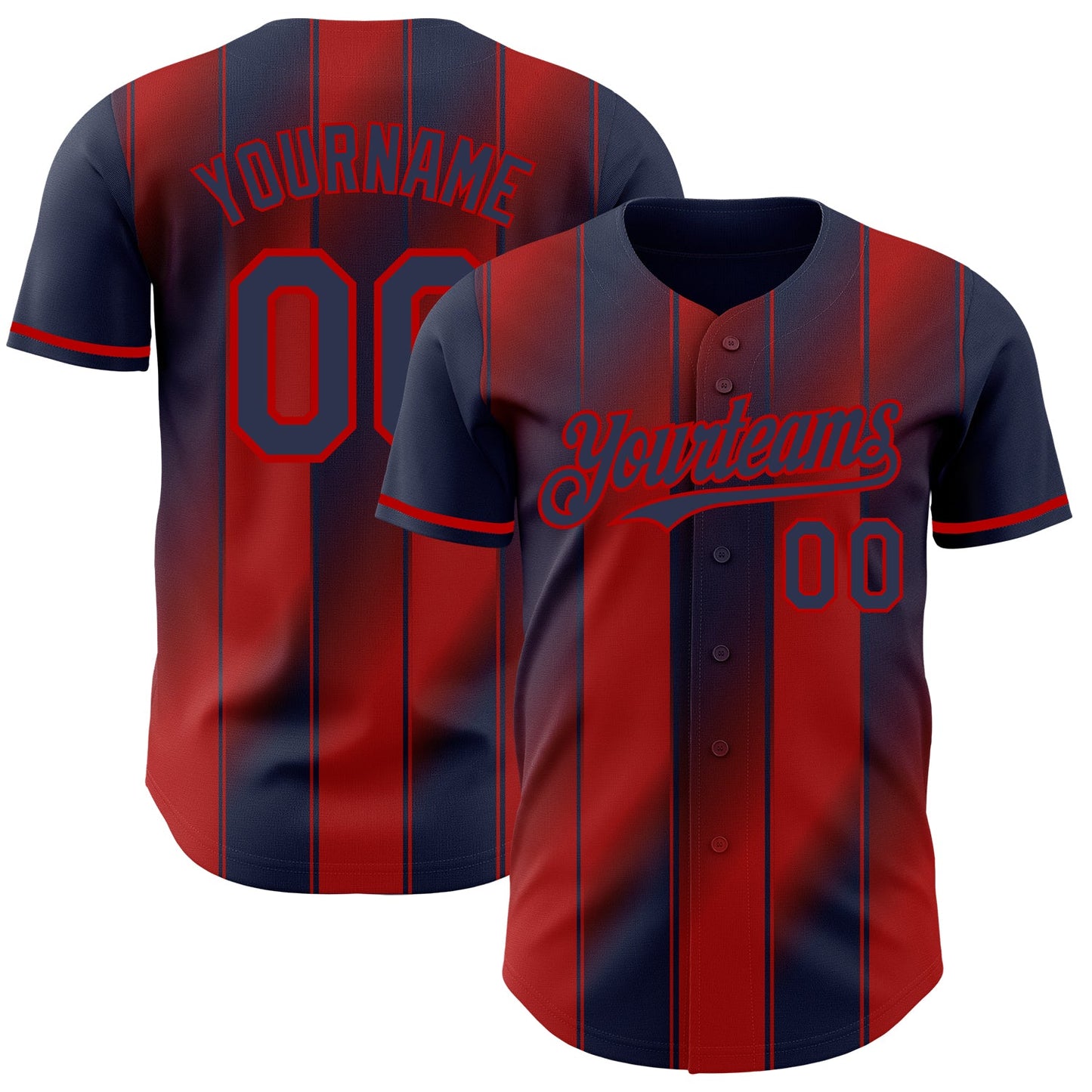 Custom Navy-Red Gradient Classic Vertical Stripe Authentic Baseball Jersey - Main View