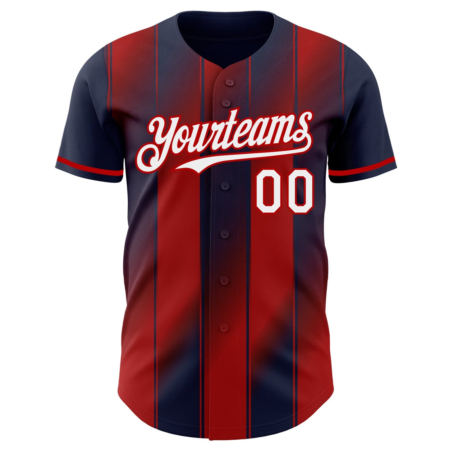Custom Navy White-Red Gradient Classic Vertical Stripe Authentic Baseball Jersey view 2