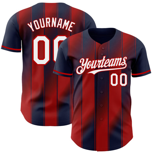 Custom Navy White-Red Gradient Classic Vertical Stripe Authentic Baseball Jersey - Main View