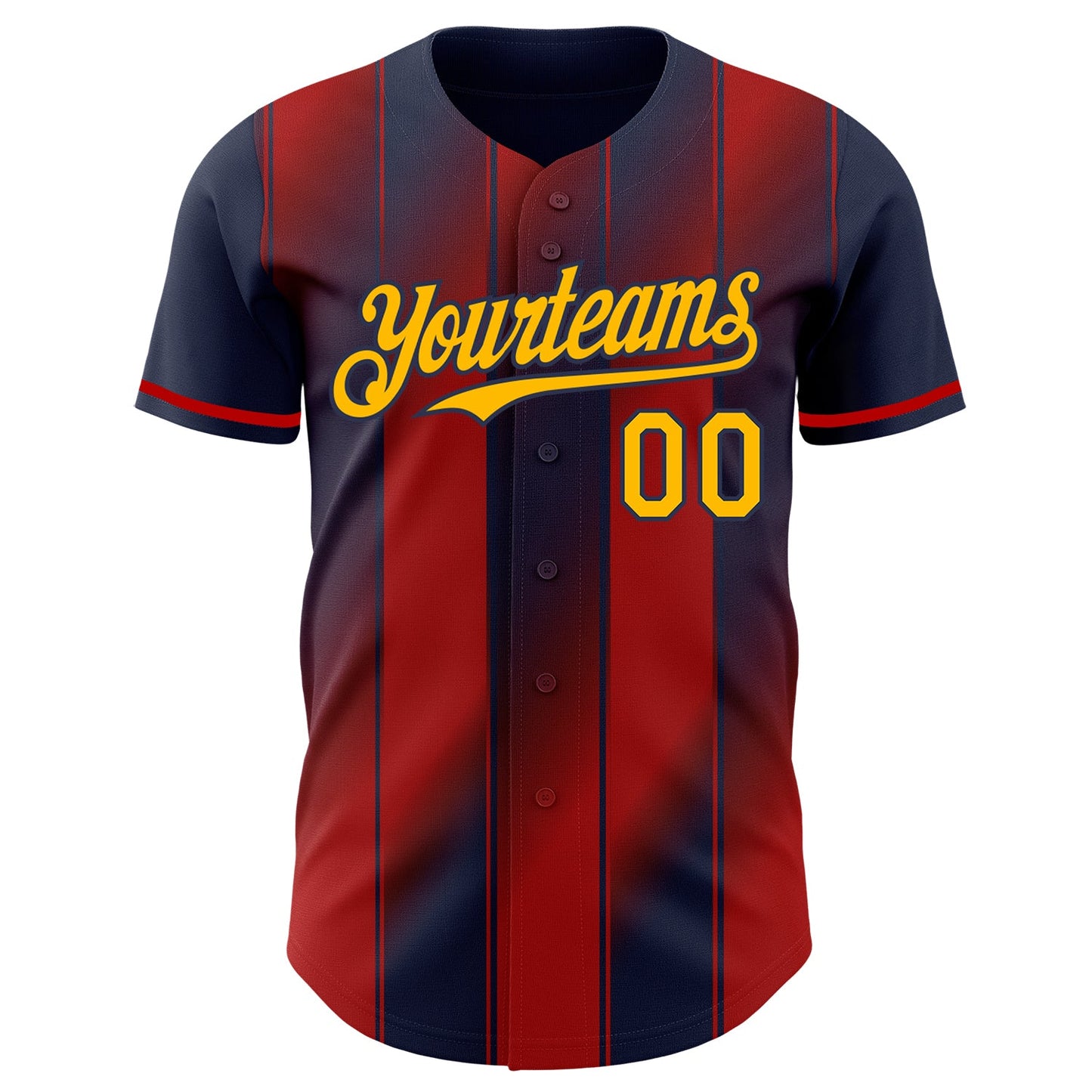 Custom Navy Gold-Red Gradient Classic Vertical Stripe Authentic Baseball Jersey view 2