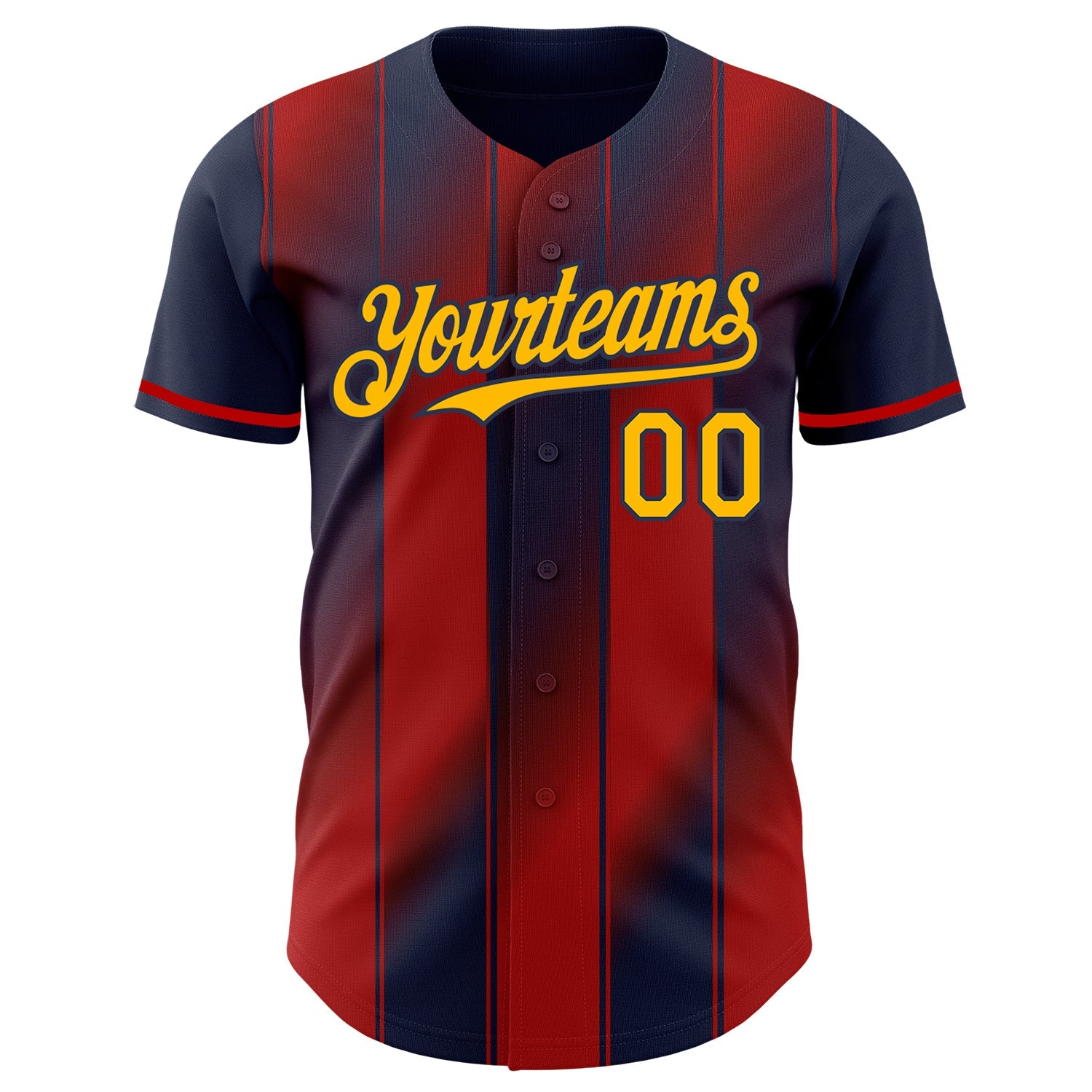 Custom Navy Gold-Red Gradient Classic Vertical Stripe Authentic Baseball Jersey view 2